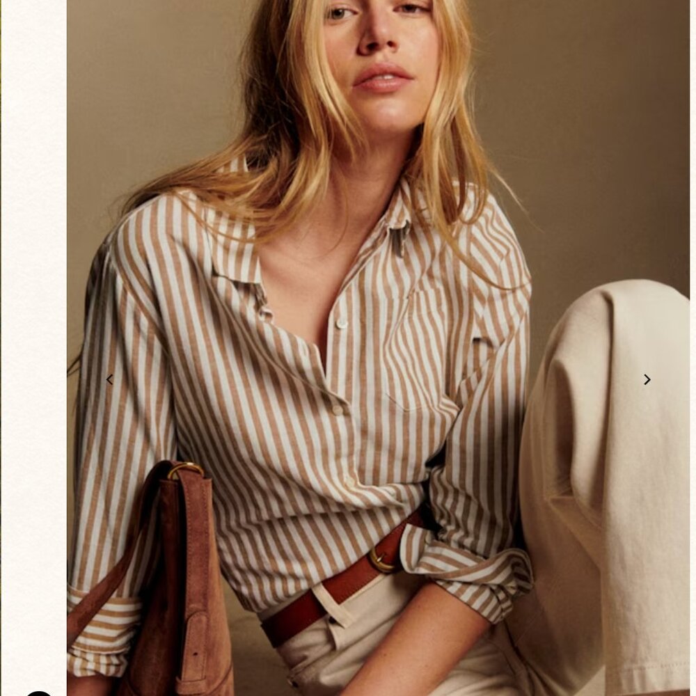 SEZANE Tomboy Button-Down Shirt|  Ecru-camel stripes| SIZE Fr 46/US 14
